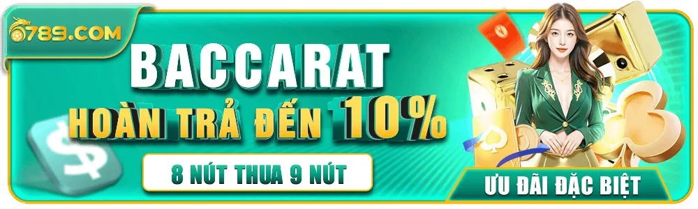 Banner thông tin khuyến mãi hoàn trả 10% Baccarat trên 6789ut